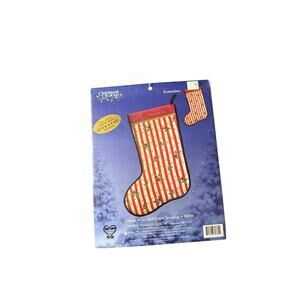 Candamar Designs Tidings Of Joy Red Stripes Stocking Embroidery Kit New Sealed